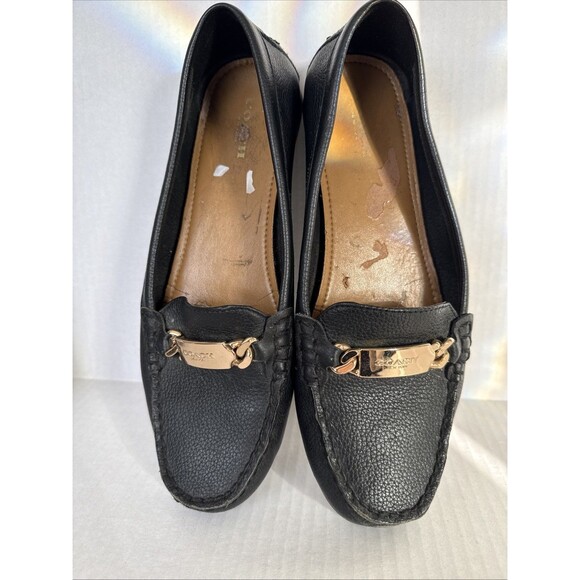 COACH Loafers w/ Metal Logo Accent- Olive Pebble Grain Leather Black Sz 9 - Picture 4 of 11